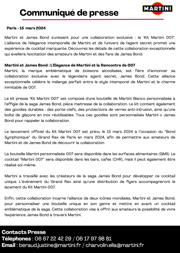 communiqué de presse martini