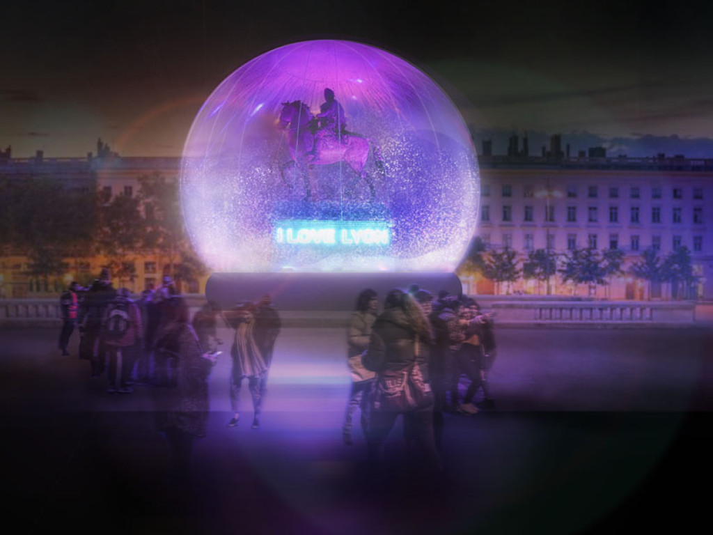photo de la boule de neige bellecour fête des lumières 2024